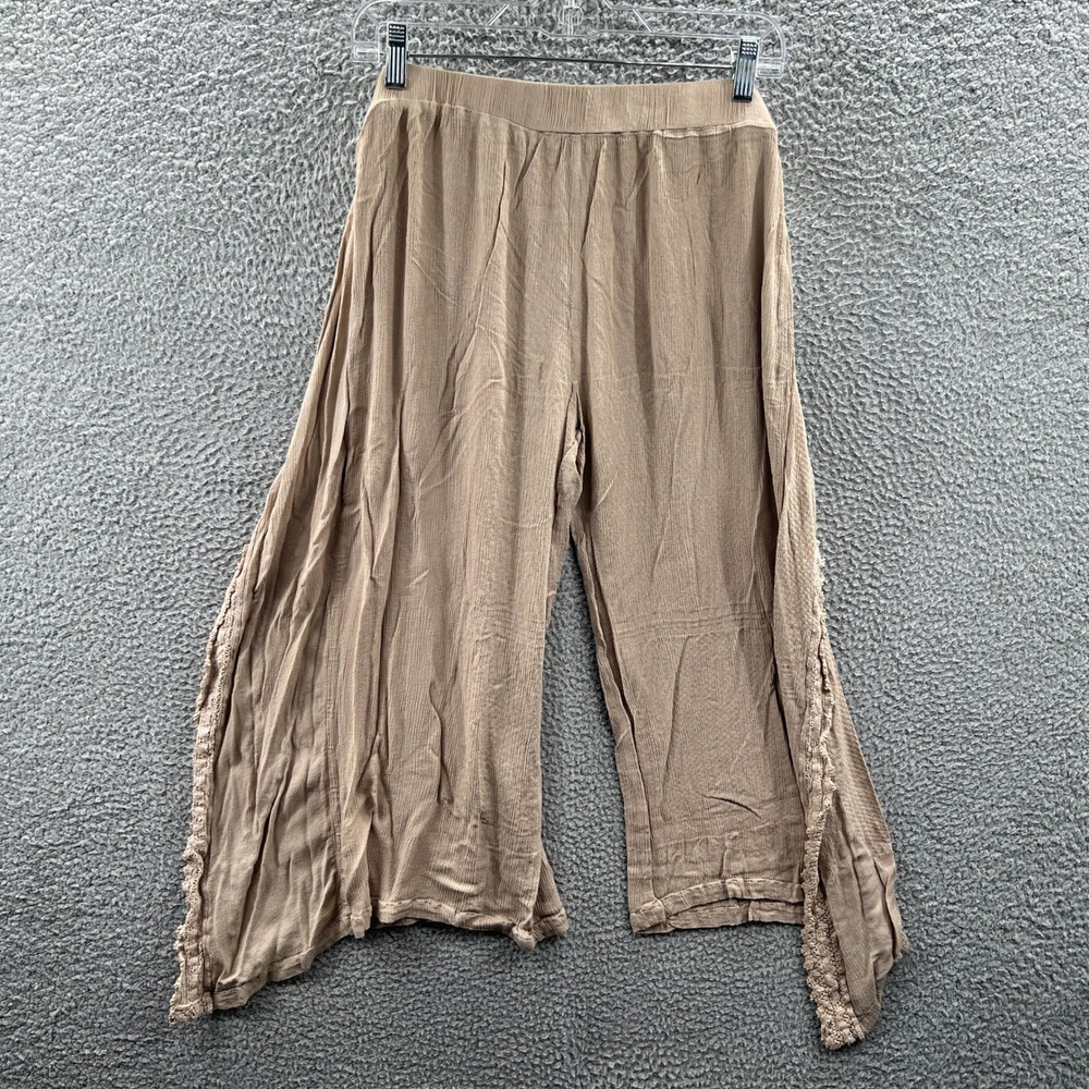 Easel Womens Boho Wide Leg Palazzo Pants L Gauze Festival Lagenlook Resort Crop
